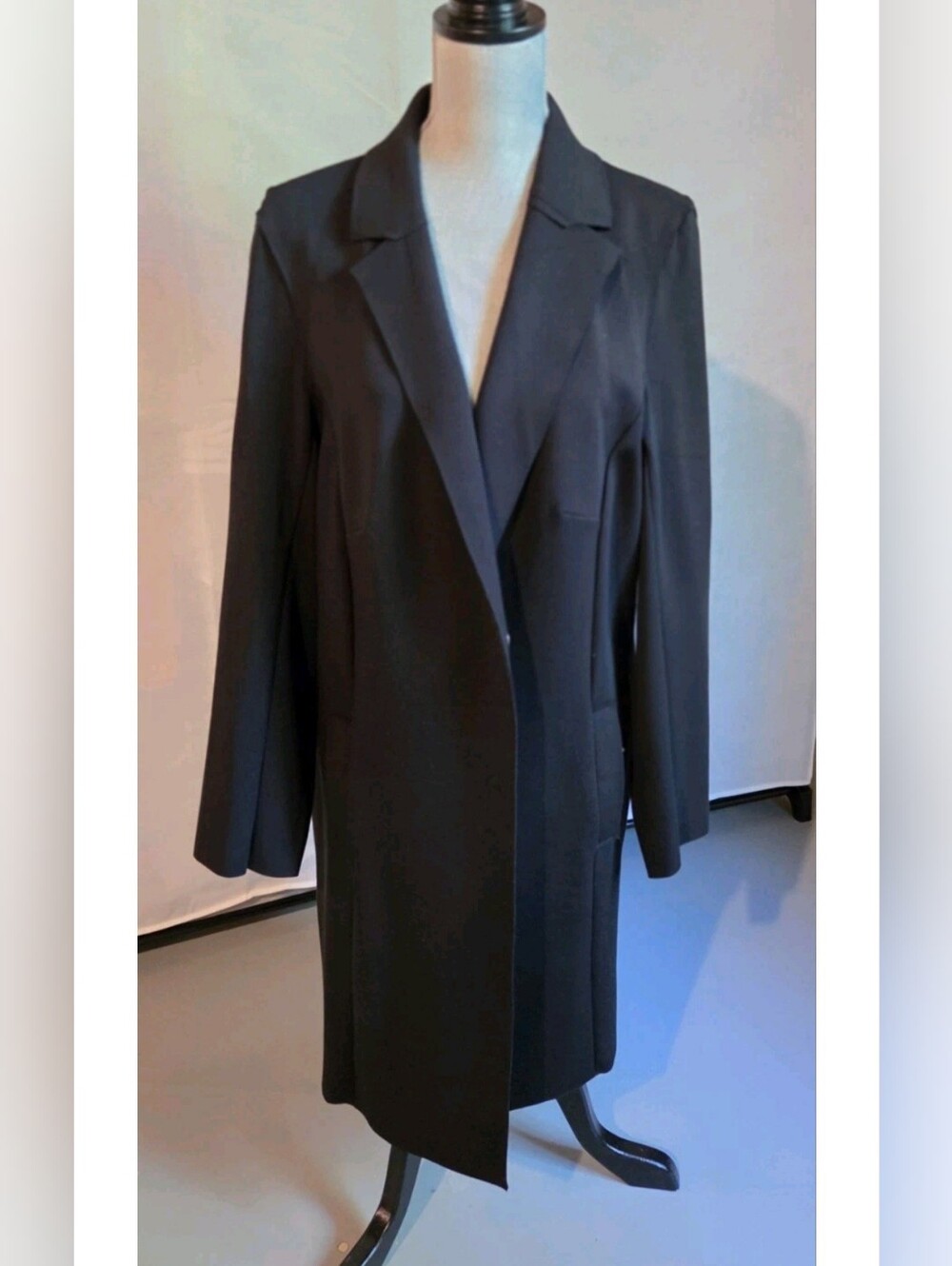 Carolina Belle Montréal Women’s Black Longline Blazer Jacket Size 1X Snap Front